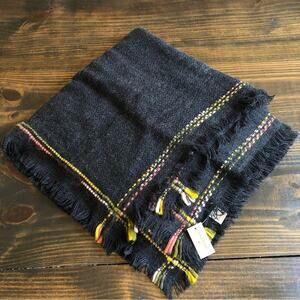 New World Market Lightweight Wrap Shawl Black Woven Frayed Hem Boho 54”